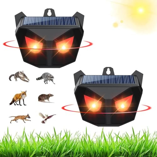 Dissuasore per Gatti, Repellente solare per animali all'aperto, Luce Solare Predator Deterrent con luci LED Rosse stroboscopiche,Deterrent per Deer,Coyote,Cani,Volpi,Uccelli e Moffette
