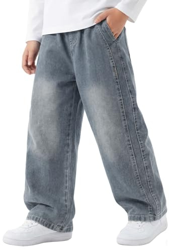 Keyck Jeans Ragazzo Baggy Loose Fit Pantaloni con Vita Elasticizzata Tasche Multiple Bambino Lunghi Denim Pants Moda Streetwear Casual Stretch Vintage Jeans per Ragazzi 12-13 Anni, Azzurro