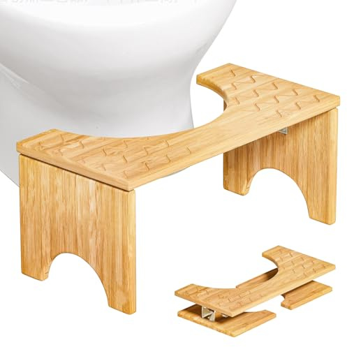 BORDEAG Pieghevole Bambù WC Sgabello: Sgabello Da Toilette in Bambù, Pieghevole A Piedi WC per La Salute del Colon, Stitichezza E Emorroidi