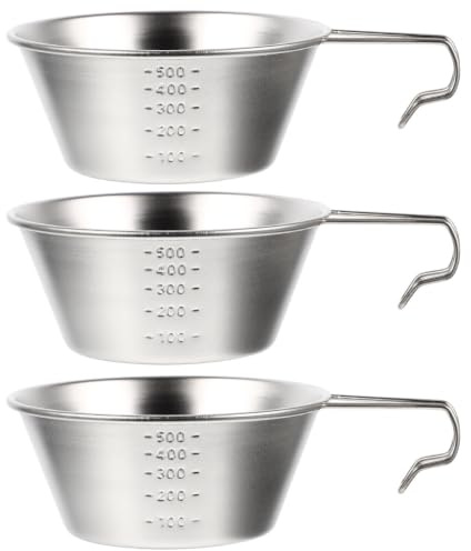 OSALADI 3 Pièces Bol de Camping en Acier Inoxydable, Petit Bol D'eau Extérieur, 500ml, Argenté, Léger, Pratique, pour Pique-niques et Randonnée