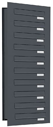 AL Briefkastensysteme 10er Durchwurfbriefkasten, 10 Fach Briefkasten DIN A4, wetterfeste Briefkastenanlage in Antrazitgrau mit zehn Fächern