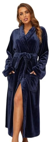 RONGTAI Womens Bathrobe Ladies Fleece Plush Warm Long Robes (XX-Large,Navy Blue)