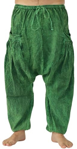 PANASIAM Chillbyxor av 100 % bomull I mjuka hippie-byxor med 2 stora fickor I Goa-byxor med dragsko och elastiskt midjeband I Aladin-byxor kan tvättas i maskin I pumpbyxor unisex för kvinnor och män