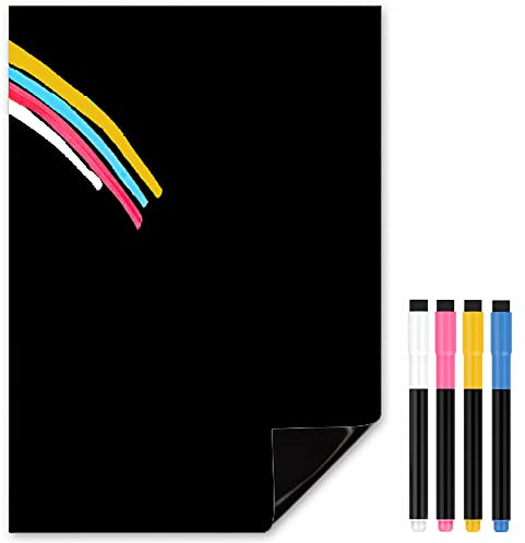 TMS - Pizarra magnética pequeña para nevera | Pizarra magnética flexible A5 con marcadores líquidos de color | Mini pizarra blanca (negro) | Uso como lista de tareas o planificador semanal para notas