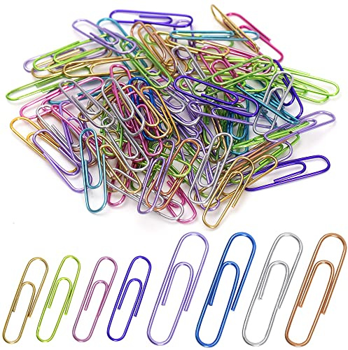 Paper Clips, 200pcs Jumbo and Medium （2 inch & 1.3 inch） Colored Clip, Large PaperClips Assorted Colors Sizes, Paper Clips for Paperwork Office School and Personal Use