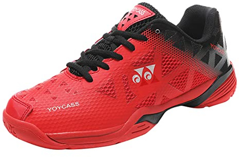 PENXZT Badminton Tennis Shoes Mens Women Scarpe da Allenamento in Campo Interno Lightweight Anti-Slip per La Pallavolo da Zucca Racketball,Rosso,44 EU