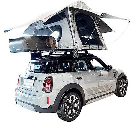 TentHome Dachzelt Auto Aufblasbares Hartschale Autodachzelt für 3 Personen Wasserdichtes Autozelt mit Teleskopleiter Schiebedachzelt in Welpe Optik 218x145x140cm