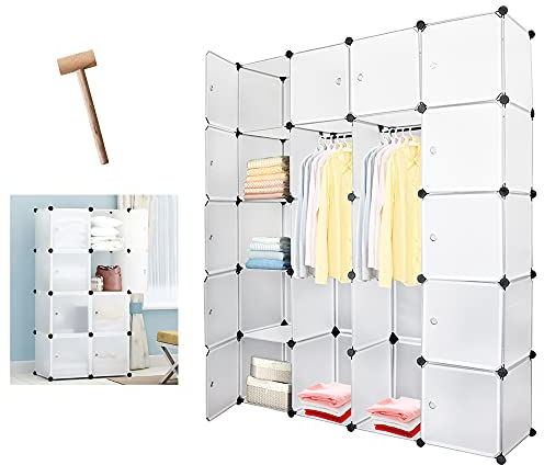 Eulenke Armario de Cubos de plástico: Sistema de 20 Cubos de plástico Resistente, 2 Barras para Ropa, 12 Puertas y vestidor. Capacidad de 10 kg por Cubo. Montaje fácil, Accesorios incluidos.