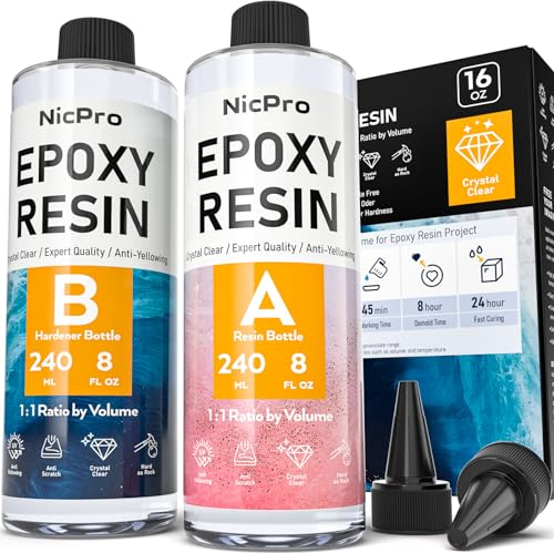 Nicpro Kristallklares Epoxidharz-Set, lebensmittelechtes Epoxidharz für Bastelarbeiten, Leinwandmalerei, Formen, Pigment-Schmuckherstellung, Harzbeschichtung und Gießen, 473 ml