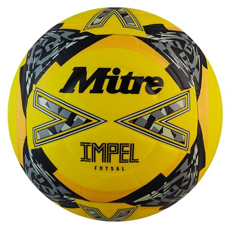Mitre Impel Futsal Fußball | Indoor-Fußball | sprunggedämpft, Fluo-Gelb/Schwarz/Kreisgrau, 4