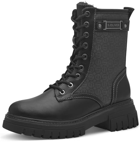 s.Oliver Damen Winterstiefeletten zum Schnüren Gefüttert Vegan, Schwarz (Black Comb.), 39 EU