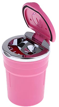 Cendrier cylindrique de voiture portable amovible en plastique ABS avec couvercle à DEL – Élimination des odeurs, rétention de la fumée – Lavable – Cadeaux pour homme – Rose
