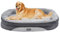 HMTOPE Orthopädisches Hundebett, Hundesofa, Vierseitiges Nackenrolle Kissen, rutschfeste Unterseite Hundekorb, Abnehmbar und Waschbar, Mittelgroße Hunde, Grosse Hunde, 106 x 79 x 17 cm, Hellgrau