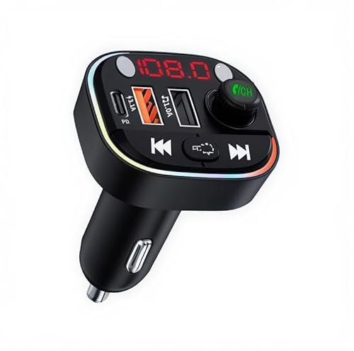 Neuftech Bluetooth FM Transmitter Adapter für Auto Radio, MP3-Player,Freisprecheinrichtung Adapter mit Dual USB-Ports(USB&PD),LED-Display,Unterstützt U Disk