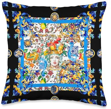 Summer colorful Sicilian Moor’s head inspired lemon art Throw Pillow