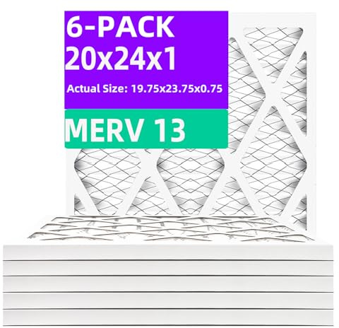 20x24x1 MERV 13 (6-Pack) Pleated Air Filter (Actual Size: 19.75x23.75x0.75) MPR 1900 & FPR 10, Furnace Air Filters