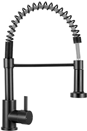 Rubinetto da cucina ad alta pressione, miscelatore monocomando, beccuccio flessibile con molla a spirale, rubinetto da cucina con doccetta estraibile, miscelatore nero