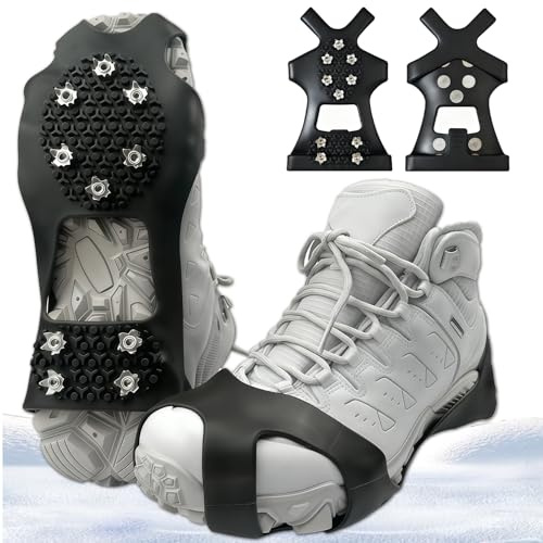 Anti-Rutsch Schuhspikes Grödel mit 10 Zähne, rutschfeste Eisspikes für Schuhe und Stiefel für Mann Frau, Steigeisen für Wanderschuhe für Walking, Joggen, Klettern und Wandern (41-46, L)