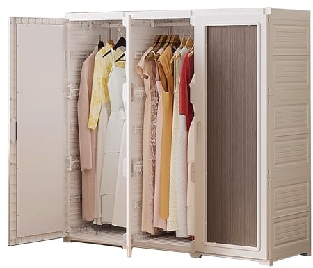 AoForce Mobili Campeggio Armadio Vestiti Armadio Piccolo Camera Da Letto Realizzato in Legno E Plastica Rigida Molteplici Opzioni Di Stoccaggio Con Barra for Appendere(105 * 51 * 105cm)