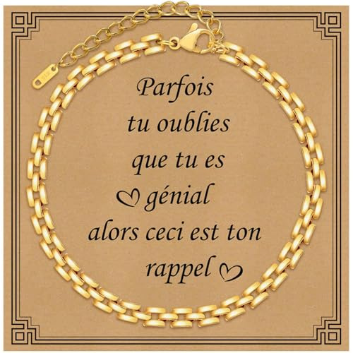 Bracelet Femme Doré Acier Inoxydable - Gourmette Femme Chaine Réglable, Idée Cadeau Anniversaire Fête de Mères Noël Saint-Valentine Bracelet Amitié pour Collègue Maitresse Maman Sœur Amie Ados Fille