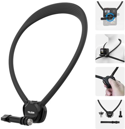 TELESIN SE 2.0 Neck Mount for GoPro Hero 13/12/11, DJI Action 6/5/4 Osmo 360/Nano/Pocket, Insta360, POV Neck Holder with Chest Strap, Flexible Hands-Free Action Camera Accessories for Sports Travel