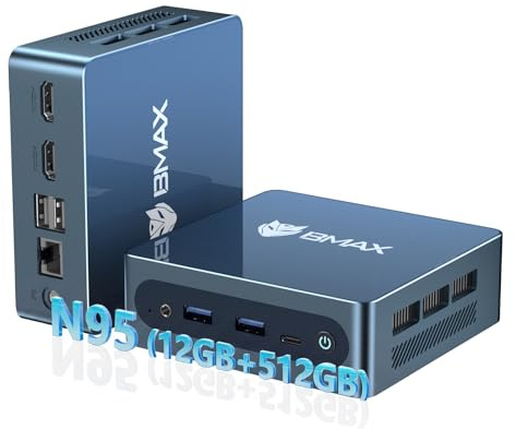 BMAX Mini PC, Intel Twin Lake N95 Mini computer (fino a 3,4 GHz), 12 GB LPDDR5 512 GB SSD Micro Desktop Computer Compatto 4K UHD Dual Display/USBx4/WiFi 5/BT/Gigabit Ethernet per ufficio, casa