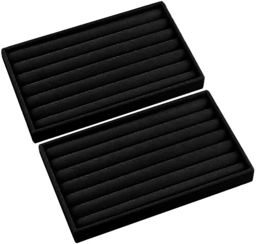SOFPLATE Bandejas Apilables de Terciopelo Negro para Exhibir Joyas Insertos para Cajones 2 Ranuras Suaves En Blanco Elegantes Apilables para Guardar Anillos Aretes Regalo para Adultos.