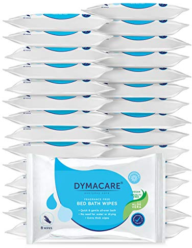 DYMACARE Unfragranced Bed Bath Wipes | Premium Unscented Skin Cleansing Shower Wipes for Adults and Elderly | No Water Microwaveable Body Wet Wipes with Aloe Vera | 30 Packs (240 Wipes in Total)