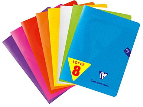 Clairefontaine 313741AMZC - Set mit 8 Heften Mimesys, französische Lineatur, 90g, 48 Blatt, 17 x 22cm, 1 Set, farbig sortiert