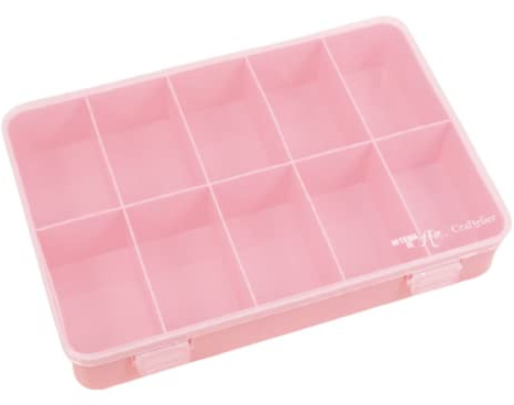 Craftelier - Organizer Box mit 10 Fächern für Scrapbooking und Bastelmaterial | Maße 26,5 x 17,8 x 4,2 cm (10.4 x 7 x 1.65) - Rosa und Transparente Farbe