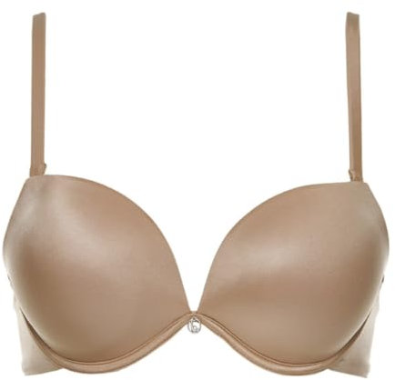 LORMAR Extra Double Reggiseno Fascia Imbottito con Ferretto – Super Push-Up +2 Taglie, Microfibra Lucida Effetto Seta, Spalline Staccabili (Golden Skin, 2B)