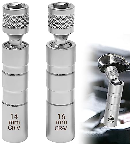 TUZHE Zündkerzenschlüssel 14mm und 16mm 2 Stück Magnet Universal Flexibel Zündkerzenschlüssel Satz Werkzeuge zum Entfernen von Zündkerzen (14mm+16mm)