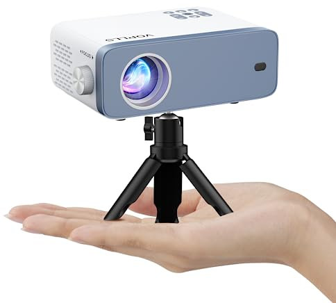 Mini Proyector Portatil con Tripode, 12000 Lumen Videoproyector Cine en Casa Full HD 1080P, VOPLLS Proyector para Zoom del 50%, Compatible con HDMI, USB, AV, Teléfono/Tableta/Portátil/PC/TV Box (Grey