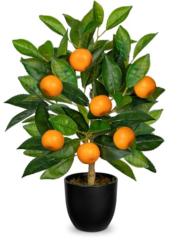 Hollyone Planta artificial de naranja de 40 cm en maceta, plantas artificiales decorativas de imitación, pequeño árbol de naranja sintético para dormitorio, sala de estar, baño, escritorio, mesa
