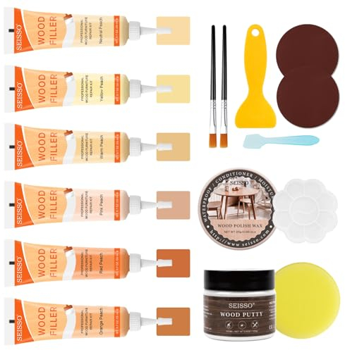 SEISSO Laminat Reparaturset,Holz Parkett Reparaturset,Holzkitt,Holz Möbel Reparaturset,6 Holzreparaturpasten zum Reparieren von Kratzern,Flecken,Rissen und mehr in allen Arten von Holzmöbeln(6 Stück)