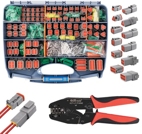 JRready Deutsch Connecteur Kit 635 PCS Compris Pince Sertir DT Connector 2 3 4 6 8 12 Broches IP68 Étanche kit Bornes Deutsch Taille 16 14-18 AWG Outil Deutsch Démontage Réparation Automobile