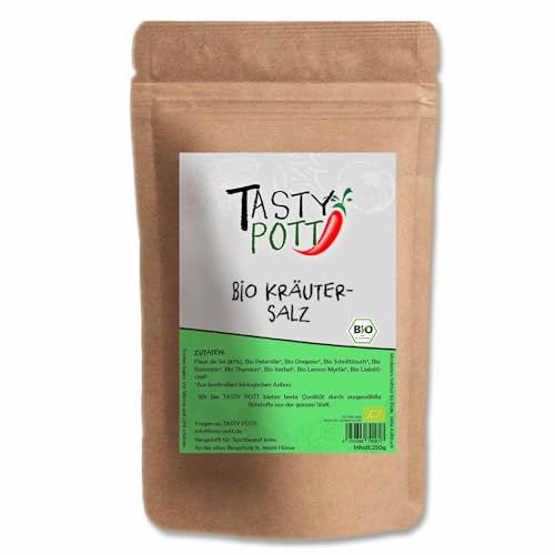 Tasty Pott Sel aux herbes bio 500 g | Cuisson & rôti | Mariner & assaisonner | Sel salé et épices | Qualité bio | Sac de conservation économique