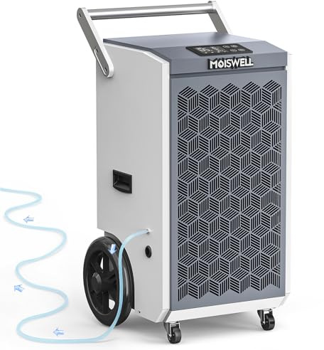 Moiswell 260 Pints Commercial Dehumidifier with Pump and Drain Hose for Basements, Heavy Duty Commercial Grade Dehumidifiers for Large Spaces, Warehouse, Industry Water Damage Unit, Auto Defrost
