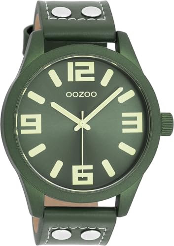 Oozoo Armbanduhr Basic Line mit Lederband 47 MM Green/Grün/Grün C1093