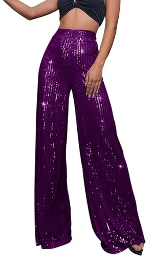 Pantalon Disco Femme Paillette Pantalon Évasé Vintage Pantalons Métallisé Pantalon Jambe Large Pantalon Haute Taille Paillettes Longue Pants Disco Danse Hip Hop Jazz Pantalon De Soirée Streetwear