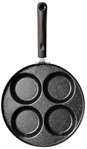 BRAVECOW Nonstick 4 Hole Pancake Pan Iron Mini Crepe Maker with Heat-Resistant Handle Perfect for Fluffy Pancakes, Frying Eggs Sandwiches