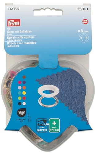 Prym 542620 Ösen mit Scheiben, bunt, in Herzbox, 8 mm, kompatibel mit dem Vario Creative Tool
