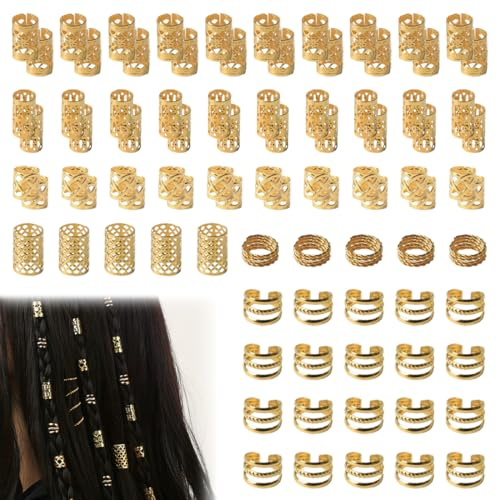 KOLZEMV 90 Pcs accessori capelli, Dreadlock Perline Clip a Spirale, gioielli per capelli, gioielli dreadlocks da donna, Capelli Treccia, Accessori Decorazione, Per Uomini e Donne（oro）