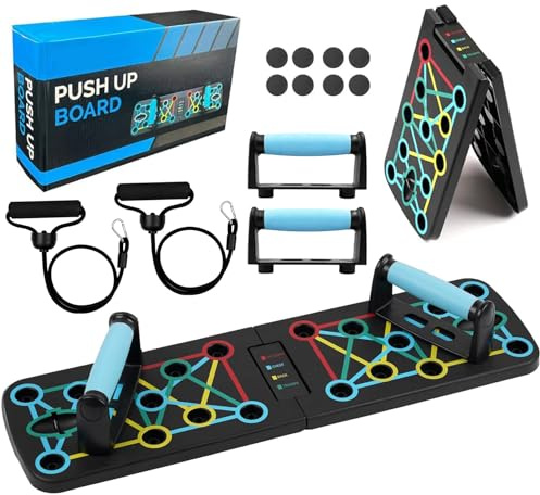Planche push-up pliable 17 en 1 avec poignée pour l'entraînement musculaire efficace pour hommes avec cadre de pompes avec 2 cordes de résistance élastiques