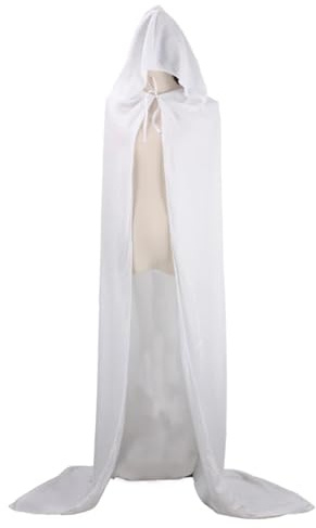 Kappa med huva med huva, medeltida lång cape för cosplay, Halloween-fest, kvinnor, män, vuxna, lång tunika för Halloween (vit, 90)