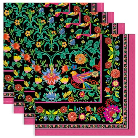 Arquiel Servilletas De Tela Flor Vintage De Cocina, Aves Servilletas De 4 Algodón Suaves Cómodas Lavables Reutilizables para Cenas Familiares Fiestas Bodas Regalo 45x45cm