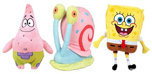 bob esponja - Pack 3 Peluches Bob (18cm) + Patricio (22cm) + Gary (13cm) - Calidad Soft