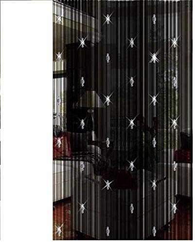 GREENWISH Cortinas de Cuerda con Cuentas Negras, Cortina de Borla para Puerta, Cortina con Flecos de Cristal, Cortina de Cuentas para Ventana, Cortina divisora de habitación para Puerta y decoración