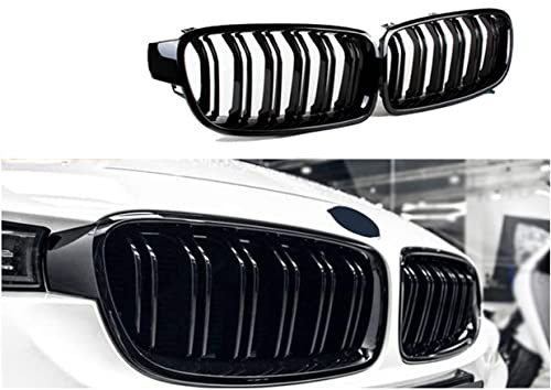 Gangying Kidney Grille for BMW 3 Series F30 Saloon F31 Touring 2012-2018 | Double Slat,Gloss Black,Front,320d 330d 320i,Bonnet Grill Cover Replacement,ABS,Not for M3 F80