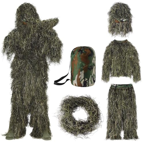Seeutek 5 in 1 Ghillie Suit - 3D Camouflage Hunting Suits - Jacket, Pants, Hood, Carry Bag for Adults & Youth, M/L/XL/XXL